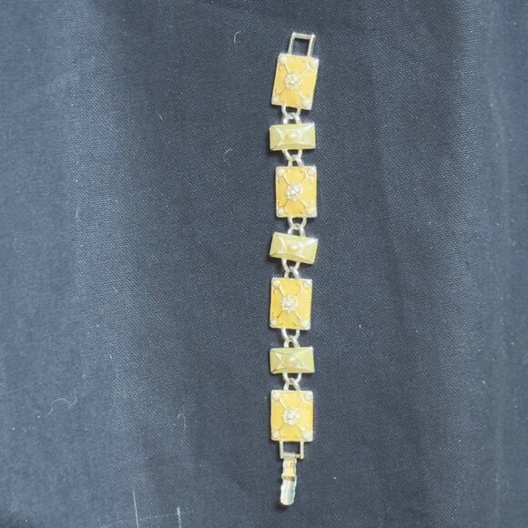 Vintage LIZ CLAIBORNE Beige & Silvertone Link Bracelet Floral Design  Rhinestone - Picture 7 of 7